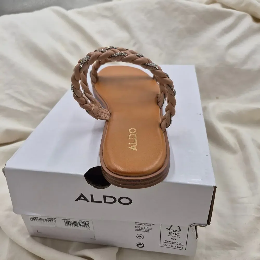 NEW ALDO Women Tritoney flat slip-on slide sandal braided straps crystal size 8